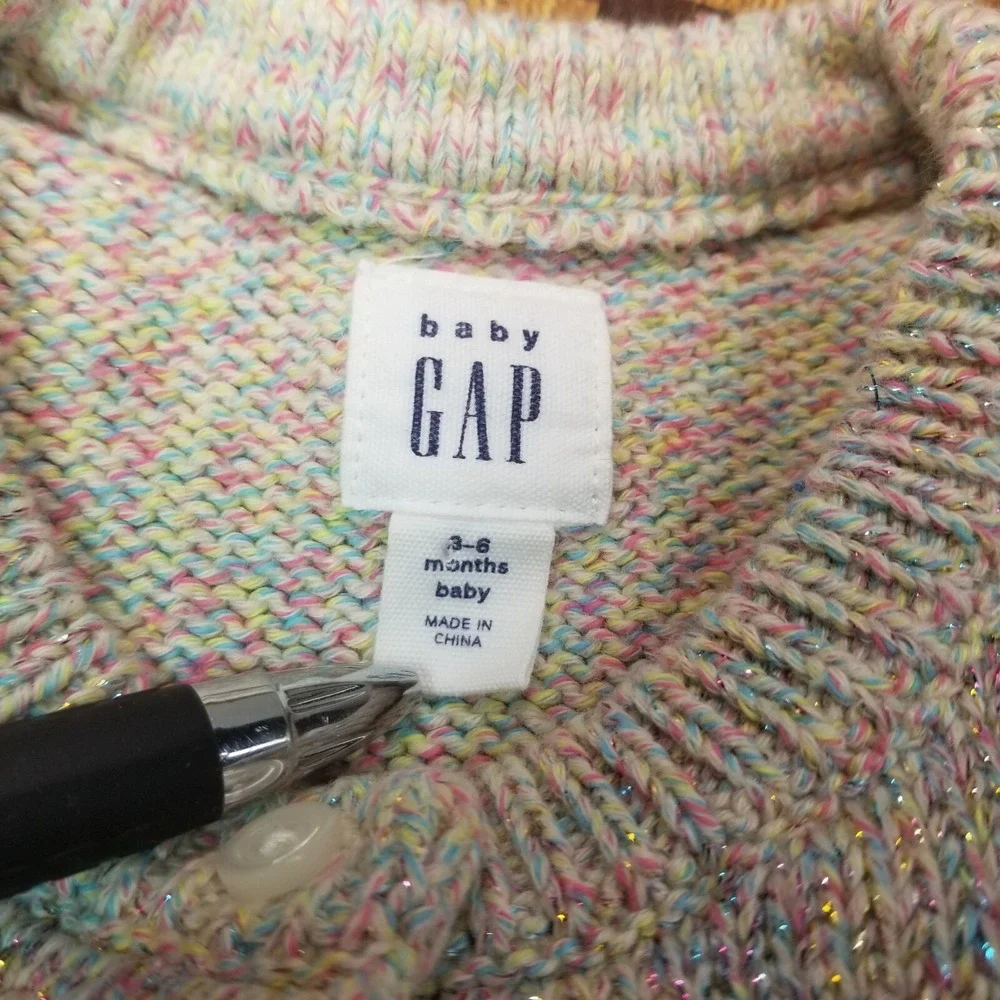 Baby Gap Rainbow Metallic‎ Thread Button Front Long Sleeve Cotton Sweater 3-6 mo